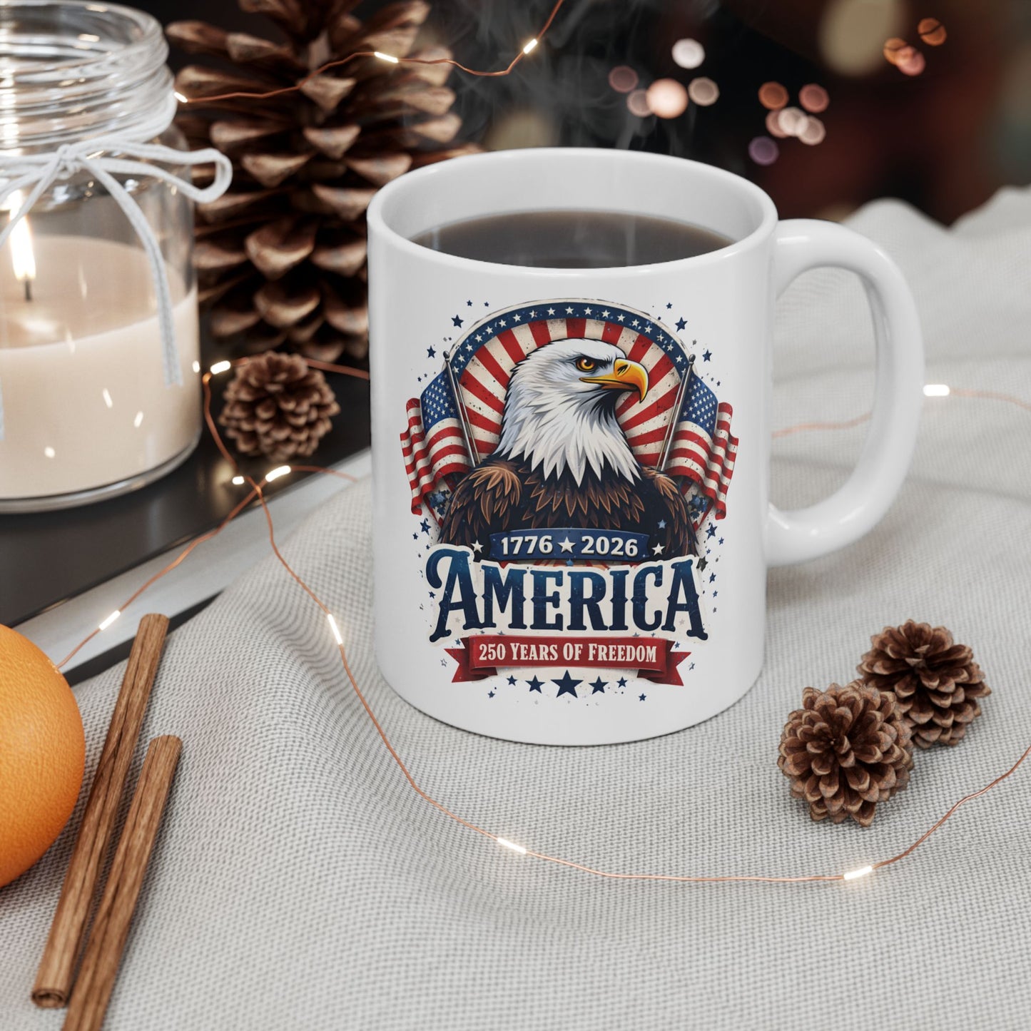 Patriotic America Ceramic Mug – USA Flag & Bald Eagle Coffee Cup (11oz, 15oz)
