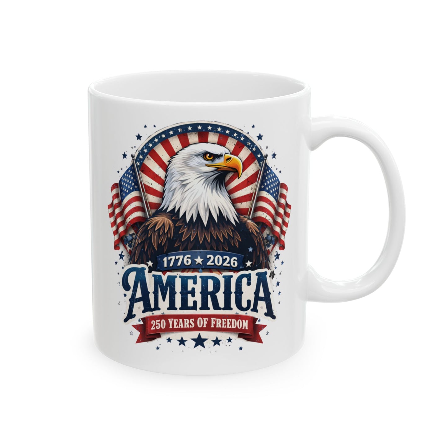 Patriotic America Ceramic Mug – USA Flag & Bald Eagle Coffee Cup (11oz, 15oz)