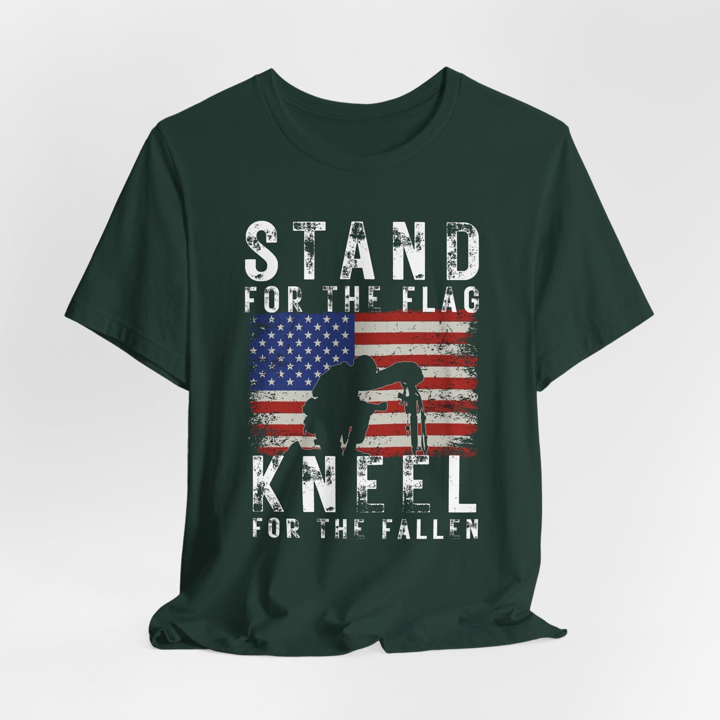 Stand for the Flag Kneel for the fallen Patriotic Unisex T-Shirt, Tee, Memorial Day Shirt, July 4th Gift, Veteran Apparel, Red White Blue - Old Glory 1776 Apparel
