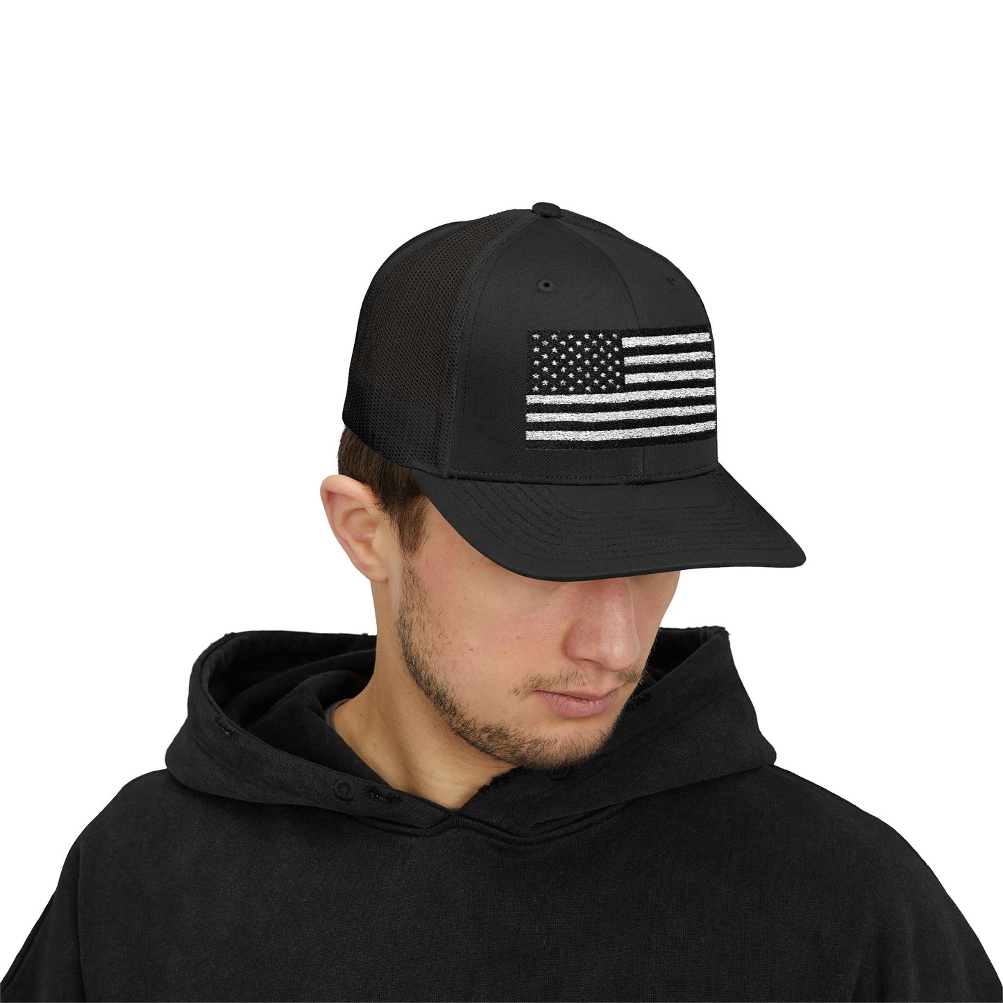 Patriotic Snapback Trucker Cap - American Flag Design