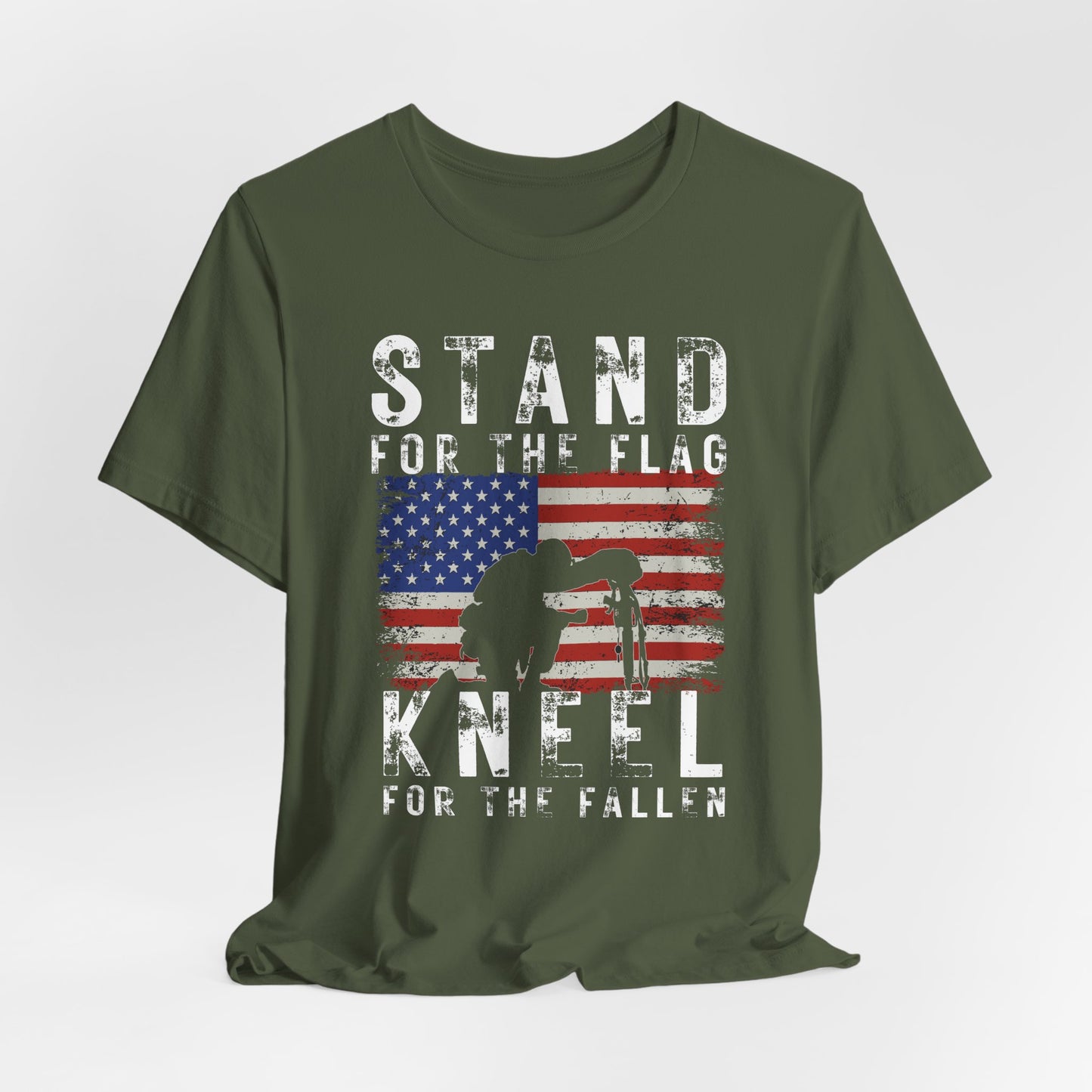 Stand for the Flag Kneel for the fallen Patriotic Unisex T-Shirt, Tee, Memorial Day Shirt, July 4th Gift, Veteran Apparel, Red White Blue - Old Glory 1776 Apparel
