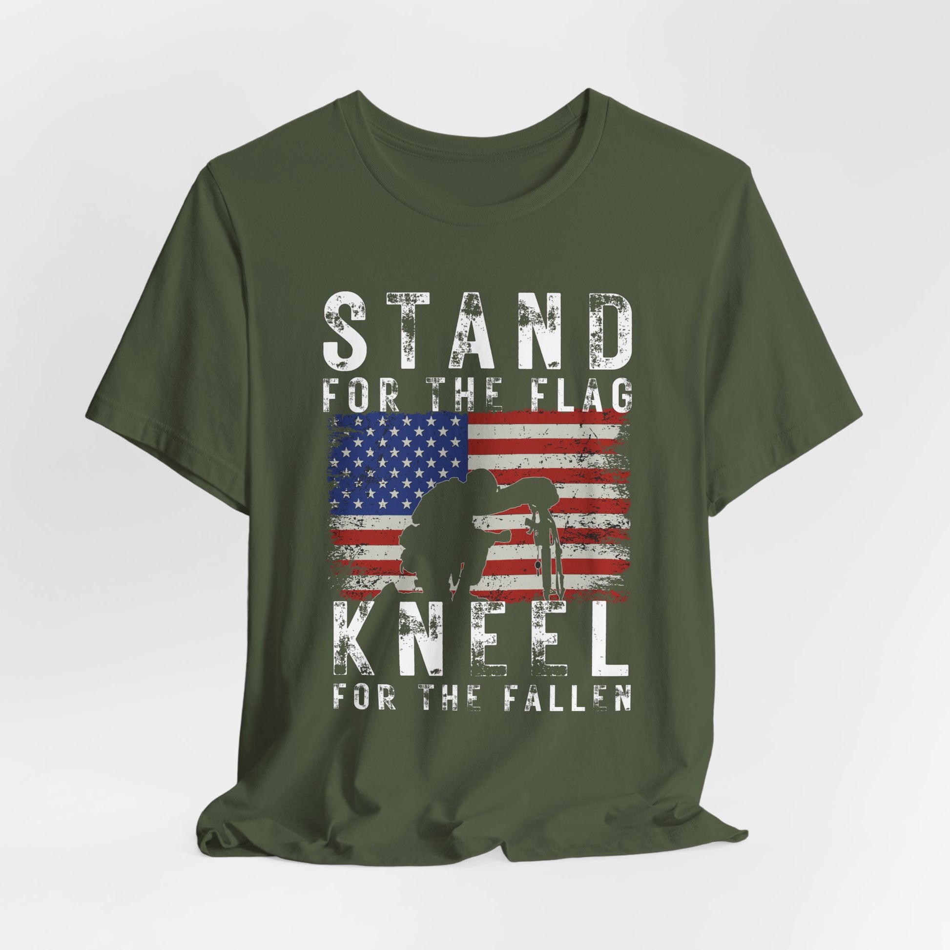 Stand for the Flag Kneel for the fallen Patriotic Unisex T-Shirt, Tee, Memorial Day Shirt, July 4th Gift, Veteran Apparel, Red White Blue - Old Glory 1776 Apparel