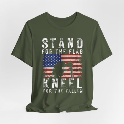 Stand for the Flag Kneel for the fallen Patriotic Unisex T-Shirt, Tee, Memorial Day Shirt, July 4th Gift, Veteran Apparel, Red White Blue - Old Glory 1776 Apparel