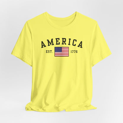 America Est 1776 Patriotic Unisex T-Shirt (Black Print) Celebrate Freedom and Liberty, Independence Day Shirt