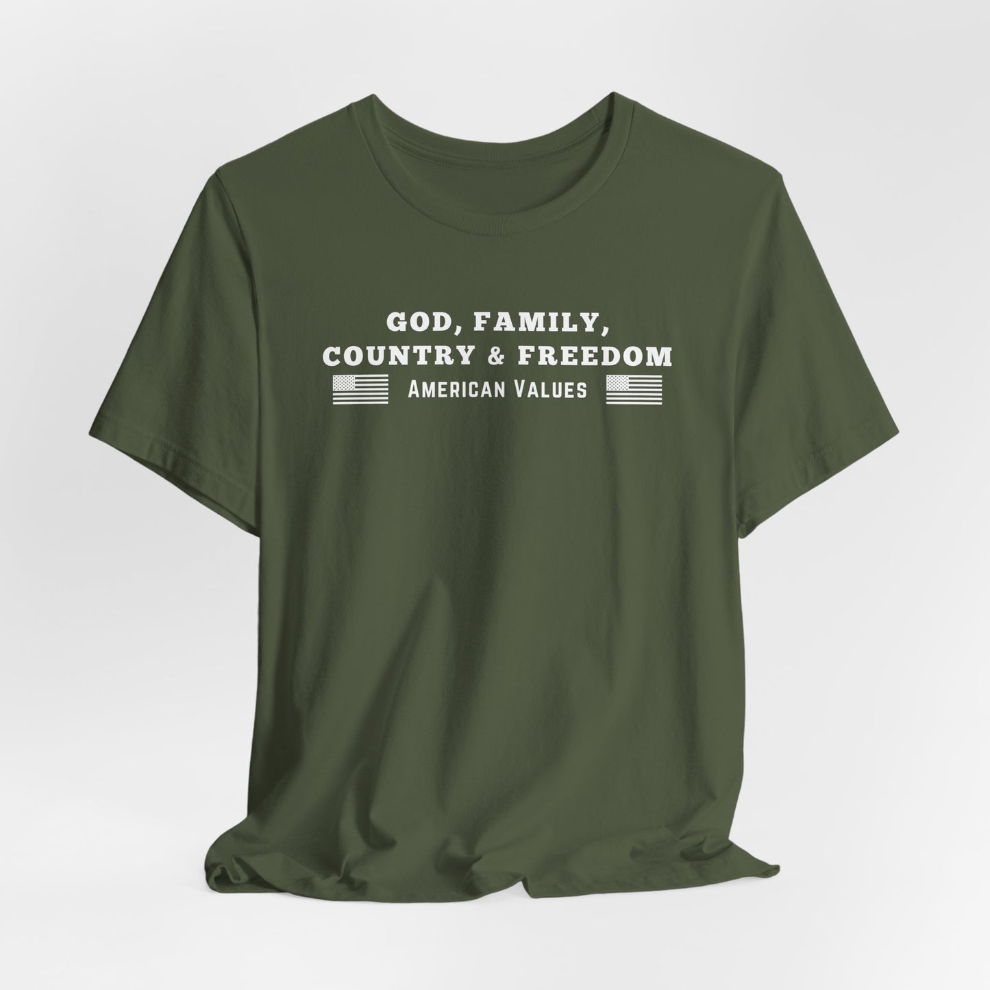 God, Family, Country & Freedom Unisex Tee - Patriotic Shirt, American Pride Tshirt, USA Patriotic Apparel, Independence Day Tee, Memorial - Old Glory 1776 Apparel