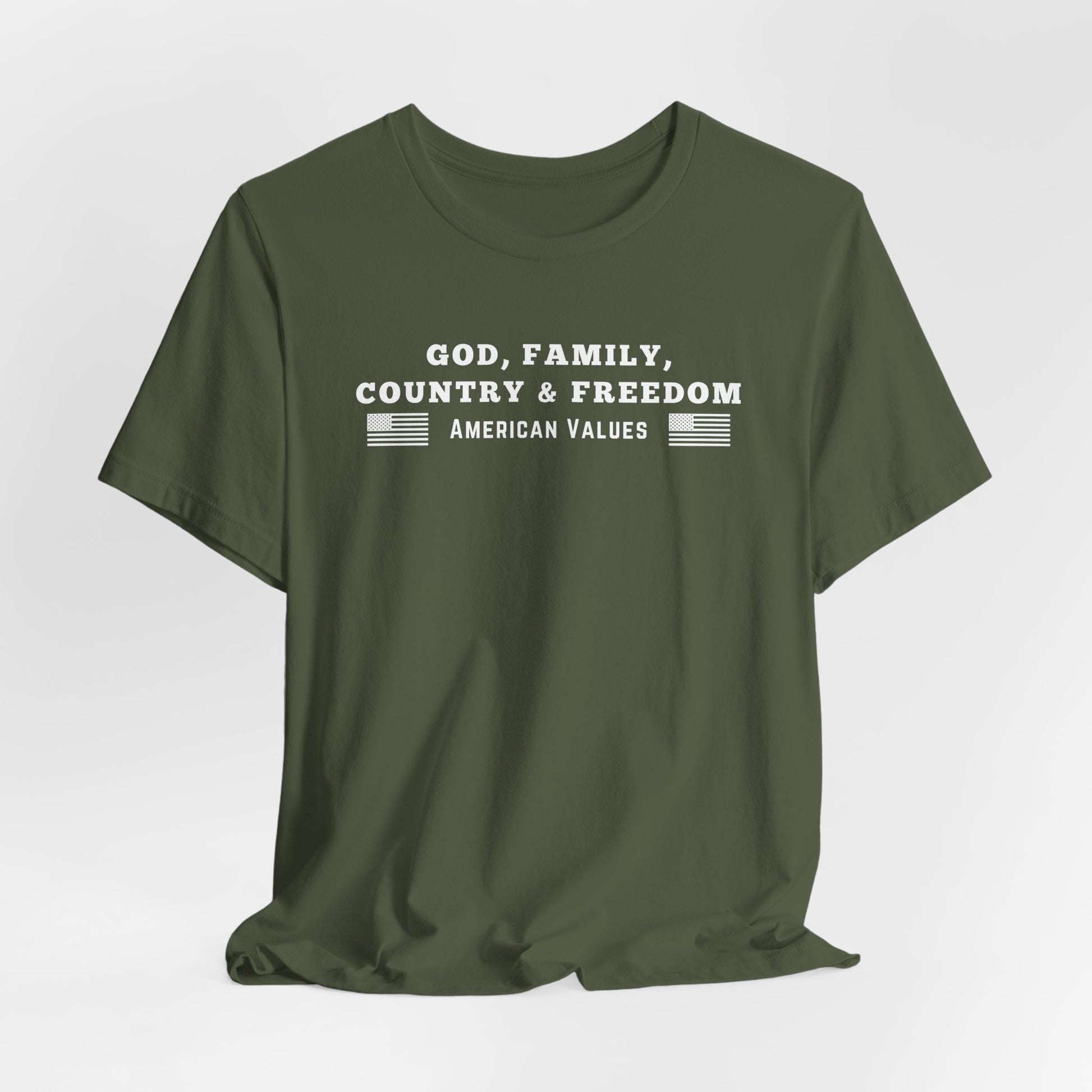 God, Family, Country & Freedom Unisex Tee - Patriotic Shirt, American Pride Tshirt, USA Patriotic Apparel, Independence Day Tee, Memorial - Old Glory 1776 Apparel