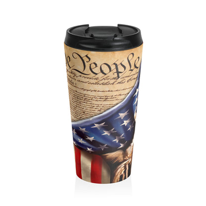 We The People, peeled back flag Patriotic 15oz Steel Travel Mug, Fourth of July Celebrations, Freedom and Liberty