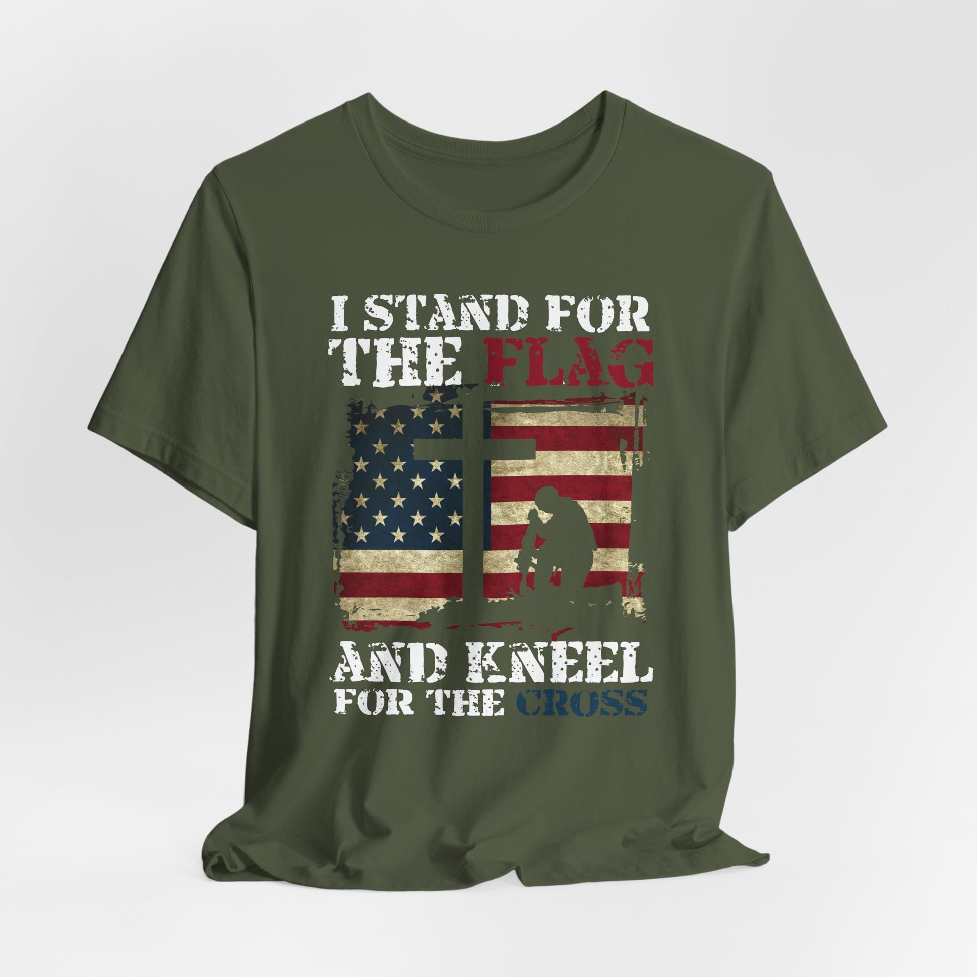 I Stand For The Flag and Kneel For The Cross Unisex Tee, Support Troops T-Shirt, American Pride Shirt, Patriotic Apparel - Old Glory 1776 Apparel