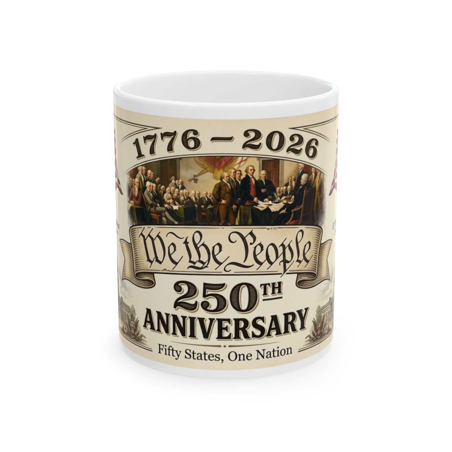 We the People 250th Anniversary Ceramic Mug — 1776–2026 Patriotic Coffee Cup