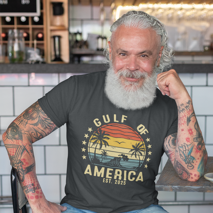 Gulf of America Unisex Tee, Tropical Vibes Shirt, Beach Graphic Tee, Vacation Apparel, Retro Sunset Top, Summer Fun T-Shirt