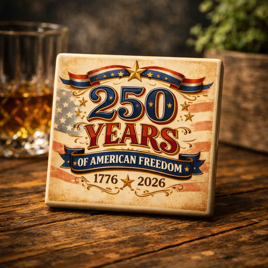 250 Years of American Freedom Ceramic Coaster — 1776–2026 Patriotic Independence Day Gift