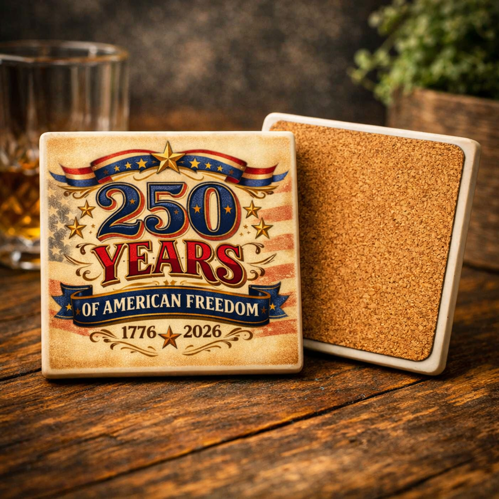 250 Years of American Freedom Ceramic Coaster — 1776–2026 Patriotic Independence Day Gift