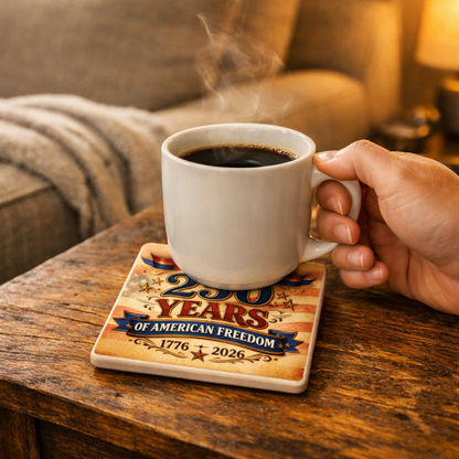 250 Years of American Freedom Ceramic Coaster — 1776–2026 Patriotic Independence Day Gift
