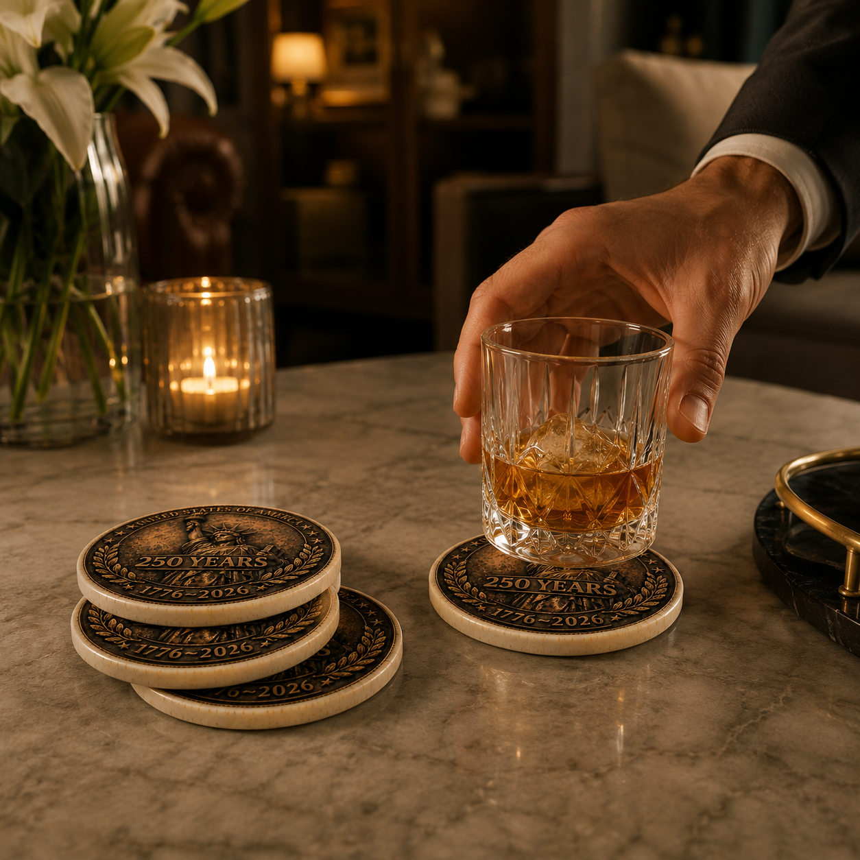 250 Years Statue of Liberty Ceramic Coaster — 1776–2026 Centennial Patriotic Drink Coaster