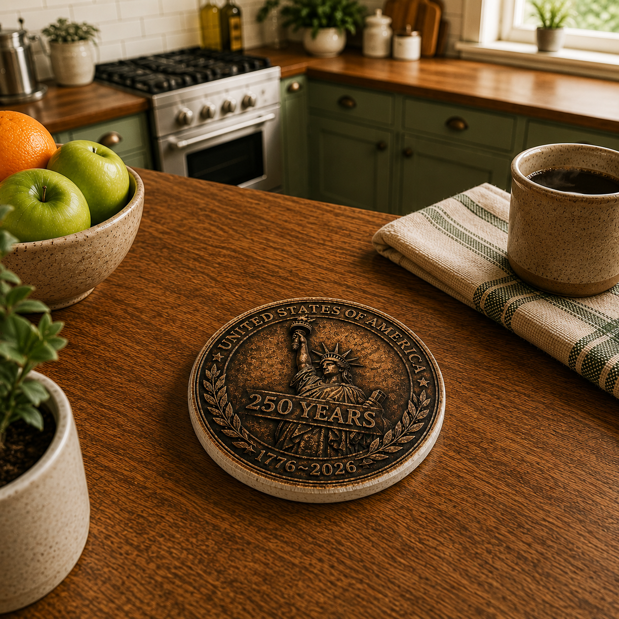 250 Years Statue of Liberty Ceramic Coaster — 1776–2026 Centennial Patriotic Drink Coaster