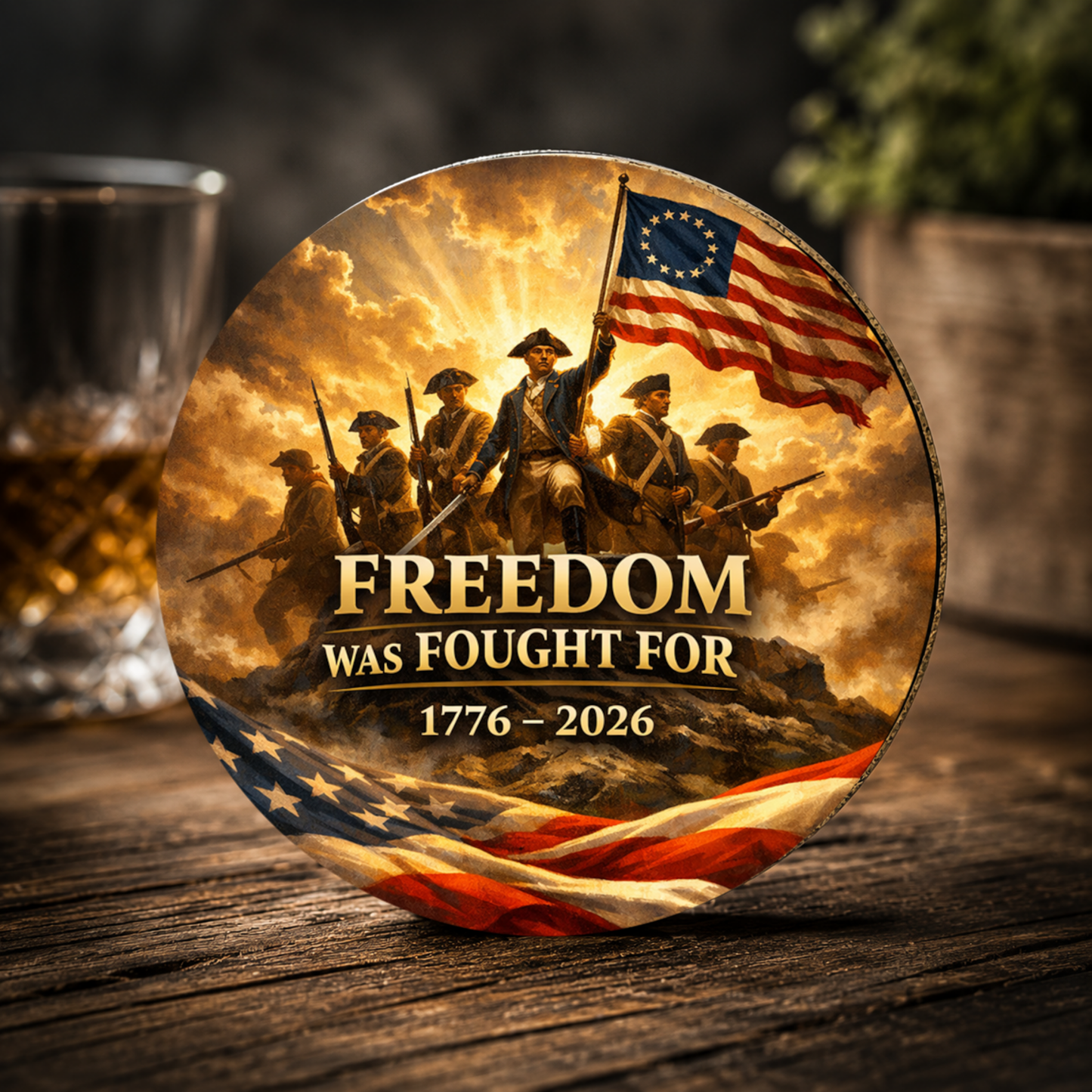 Freedom Was Fought For Ceramic Coaster — 1776–2026 Patriotic Revolutionary War Design