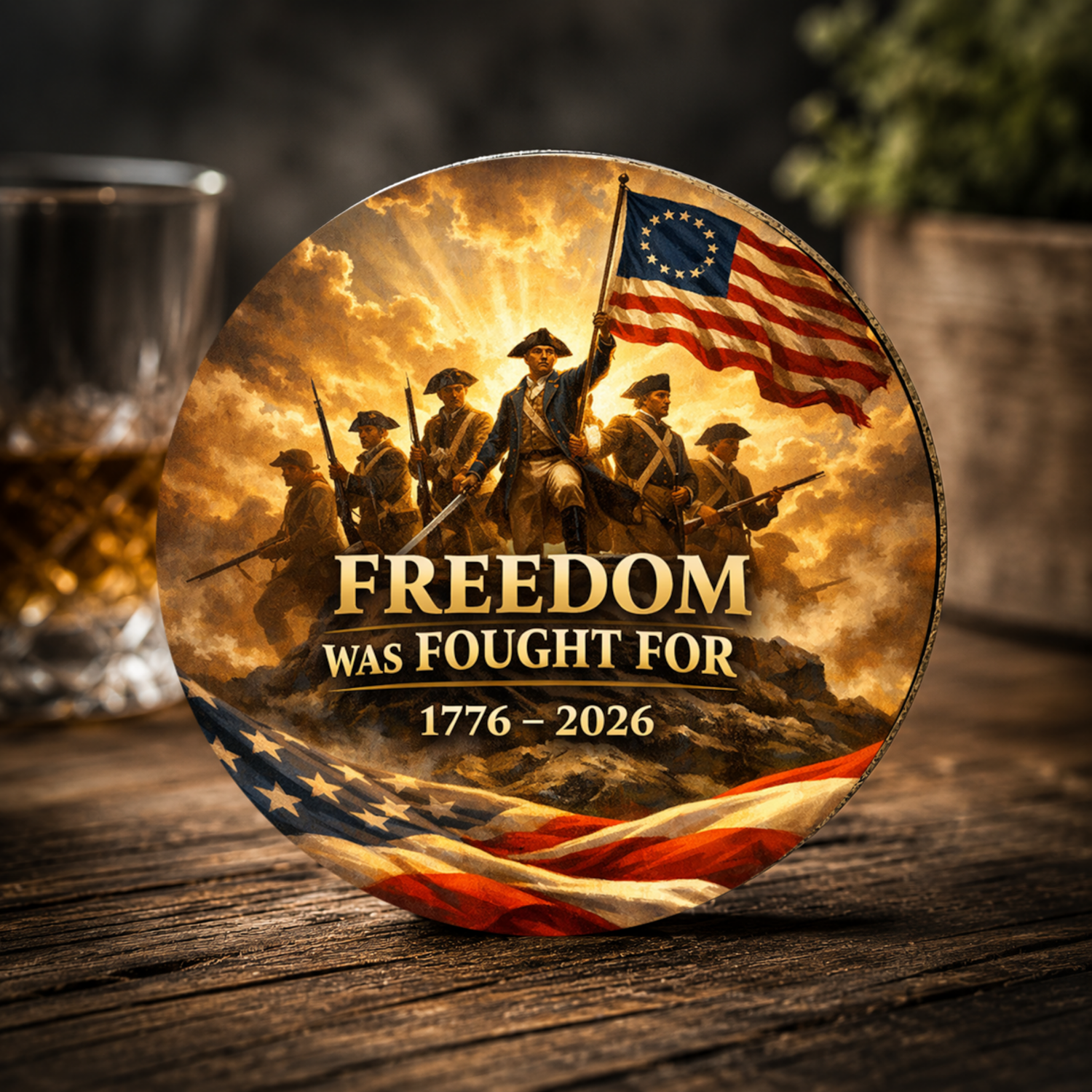 Freedom Was Fought For Ceramic Coaster — 1776–2026 Patriotic Revolutionary War Design