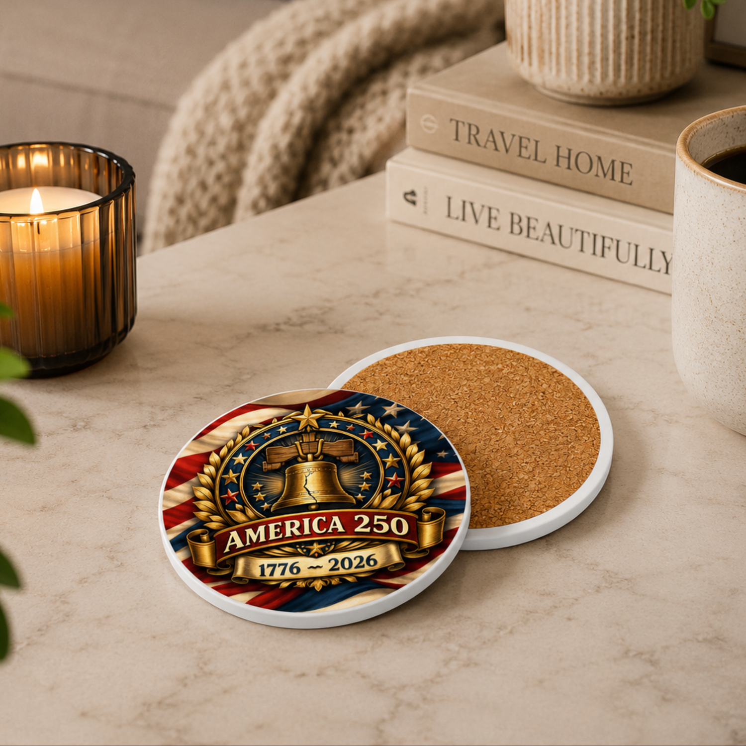America 250 Ceramic Coaster – 1776–2026 Liberty Bell Anniversary