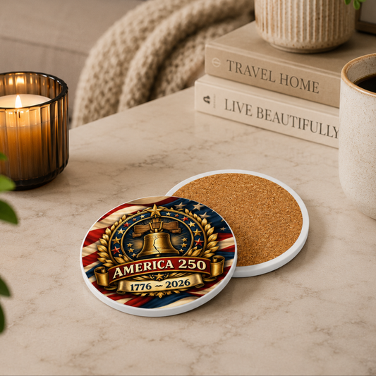 America 250 Ceramic Coaster – 1776–2026 Liberty Bell Anniversary
