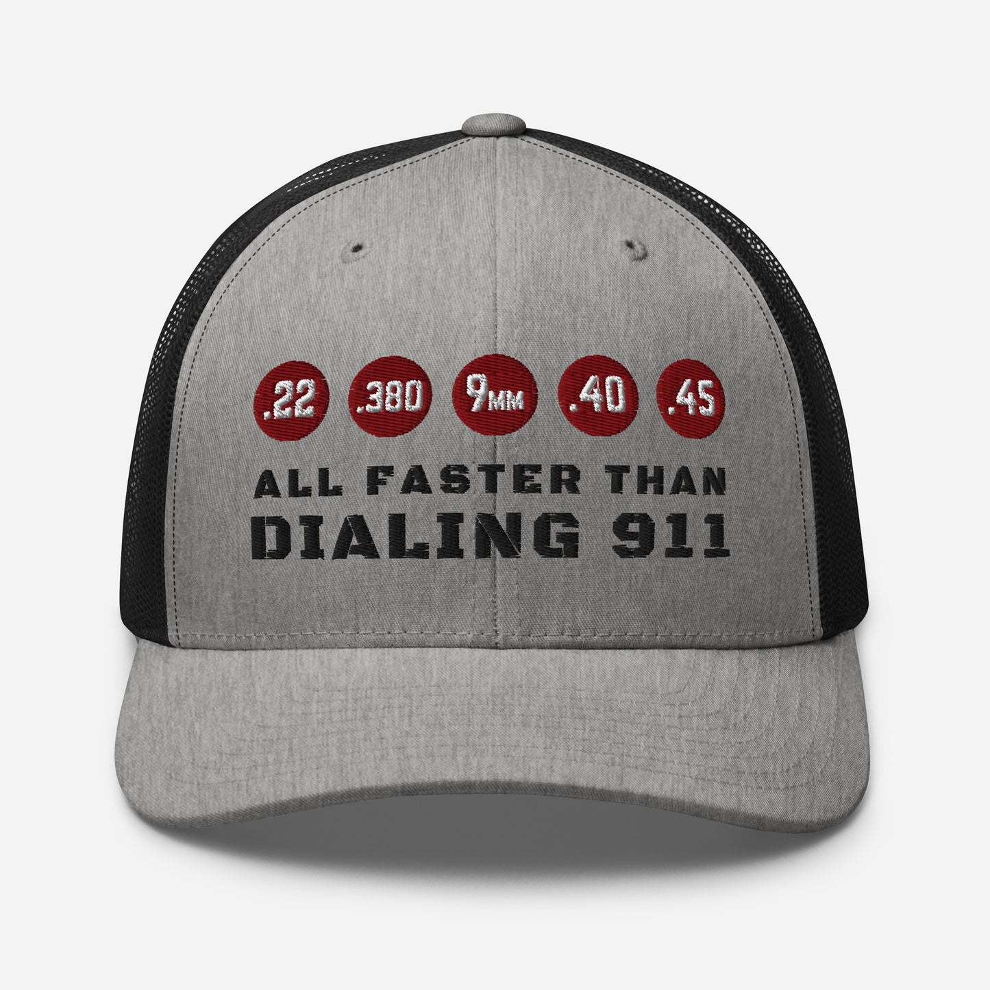 Humorous Snapback Trucker Cap - "All Faster Than Dialing 911"