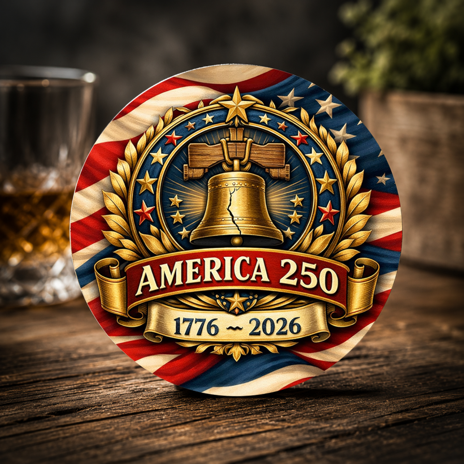 America 250 Ceramic Coaster – 1776–2026 Liberty Bell Anniversary